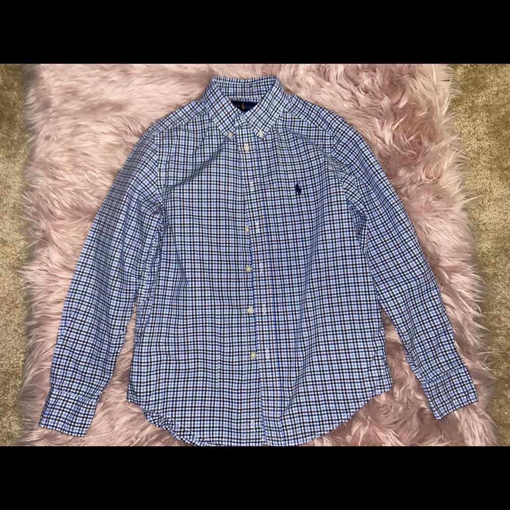Blue and white button down Ralph Lauren’s shirt